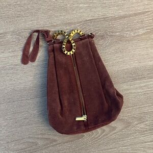 Elegant Brown Suede Bag with Gold Accents